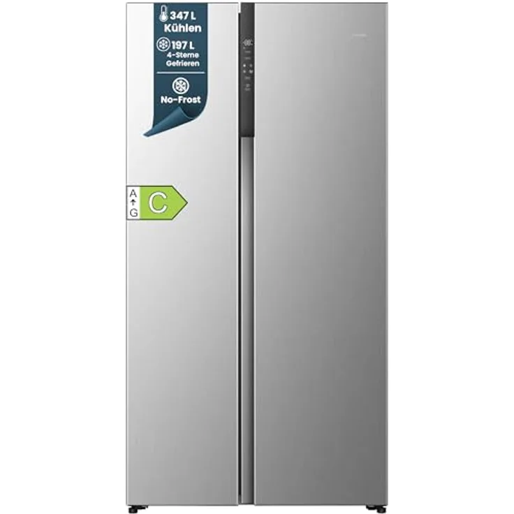 homeX CFBSN5441C-S Side by Side Kühlschrank, Kühl-Gefrier-Kombination 544 Liter, No Frost, Multi Airflow, leise 37 dB, silber