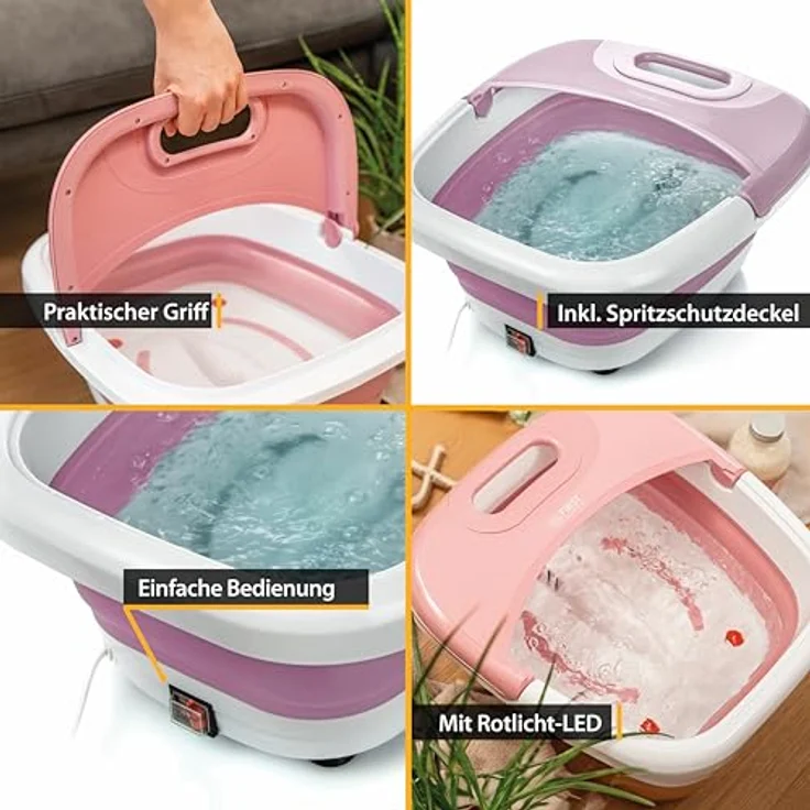 TZS First Austria Klappbares Fußsprudelbad mit Heizung | Pink | Vibration & Sprudelfunktion | Fuß-Massage-Gerät | Fußbadewanne | max. 45°C | Pediküre – Bild 4
