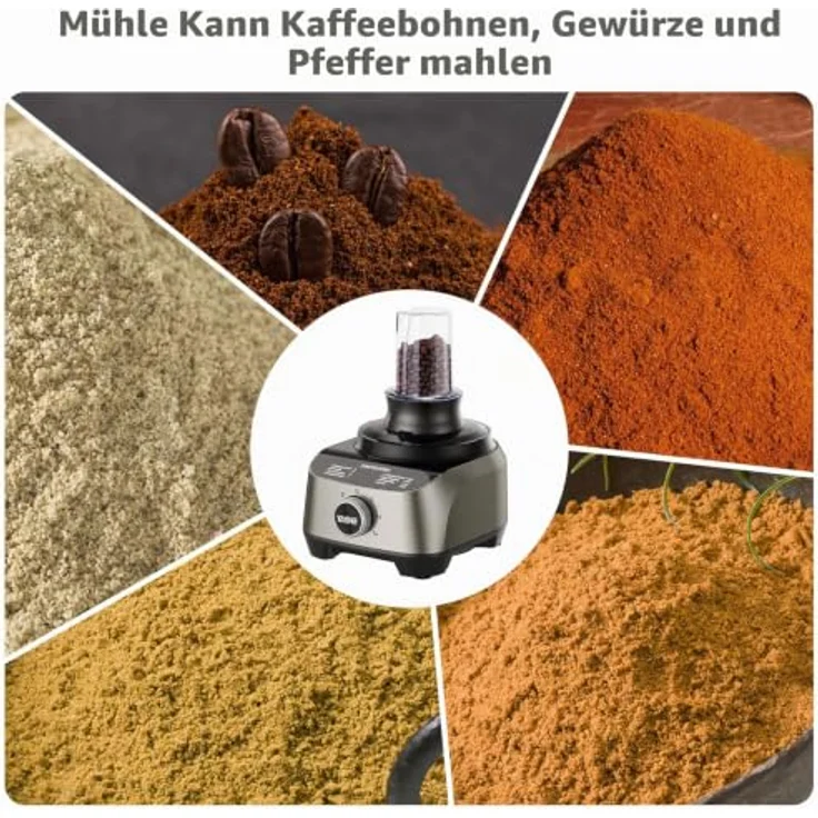 YASHE HGM-410 Multifunktionale Küchenmaschine, 2,5L Schüssel & 1,5L Mixbehälter, 1300-W-Motor mit 11 Funktionen, Schwarz/Grau – Bild 9