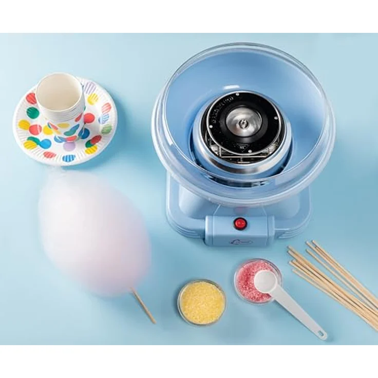 Bestron ACCM400B, Zuckerwattenmaschine Retro Cotton Candy Maker mit 10 Stäbchen & Messlöffel, Blau, für Kindergeburtstage & Home Fun – Bild 2