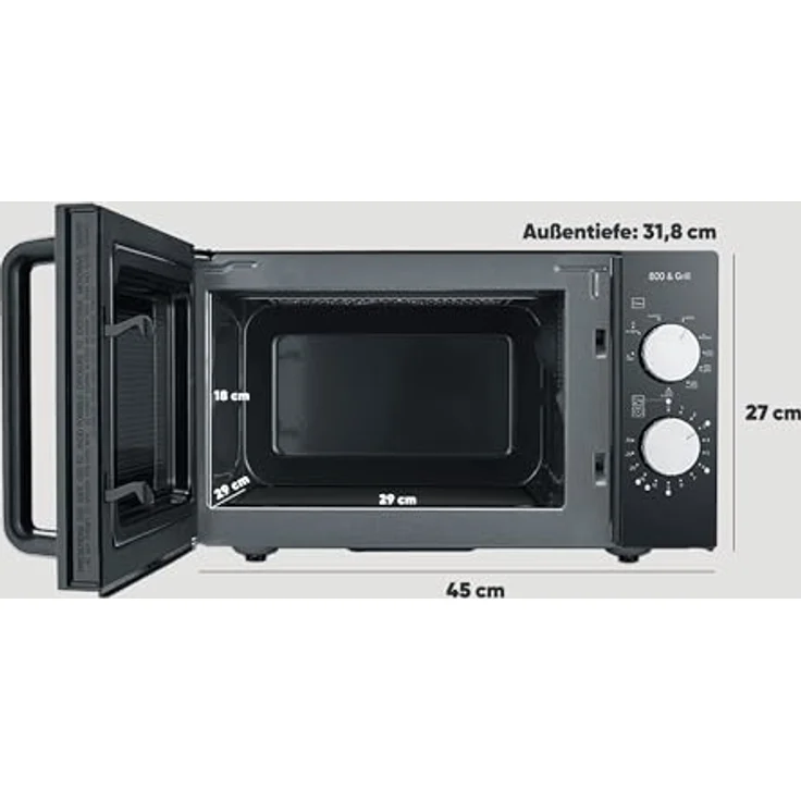 Severin MW 7762 Mikrowelle, Standgerät, mit Grill und Heißluft, Garraum 20 L, 800W, Auftauen, Aufbackfunktion, Kindersicherung, inkl. Drehteller, schwarz – Bild 6