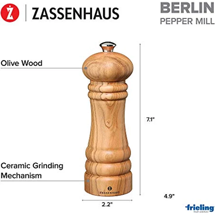 Zassenhaus Pfeffermühle Berlin aus Olivenholz in der Farbe Natur, Höhe: 18cm, 023367 – Bild 3