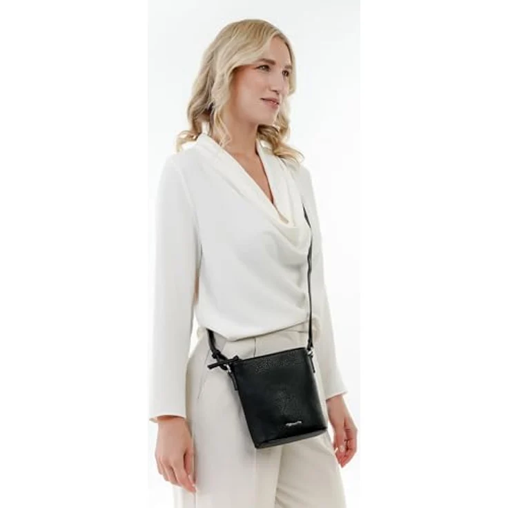 Tamaris Umhängetasche TAS Alessia, Uni-Design, Kunstleder, längenverstellbarer Riemen, Echtleder-Optik, Reißverschluss-Seitenwand, Emblem, Schwarz – Bild 3