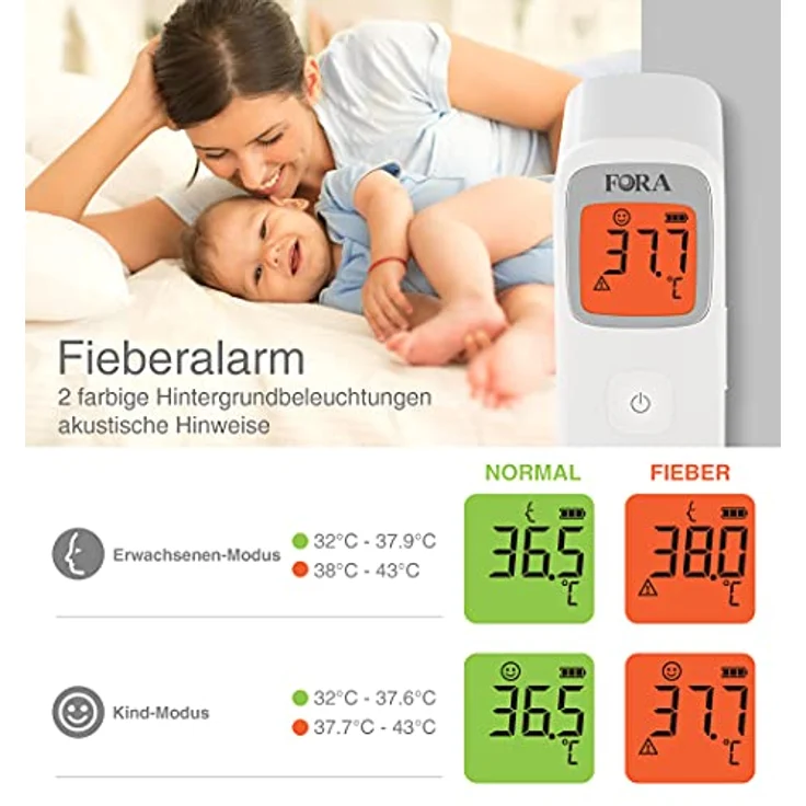 FORA IR42, Infrarot-Stirnthermometer, fieberthermometer, kontaktlos, Multifunktional, Geeignet für Babys und Erwachsene, Sofortige und exakte Messung. – Bild 5