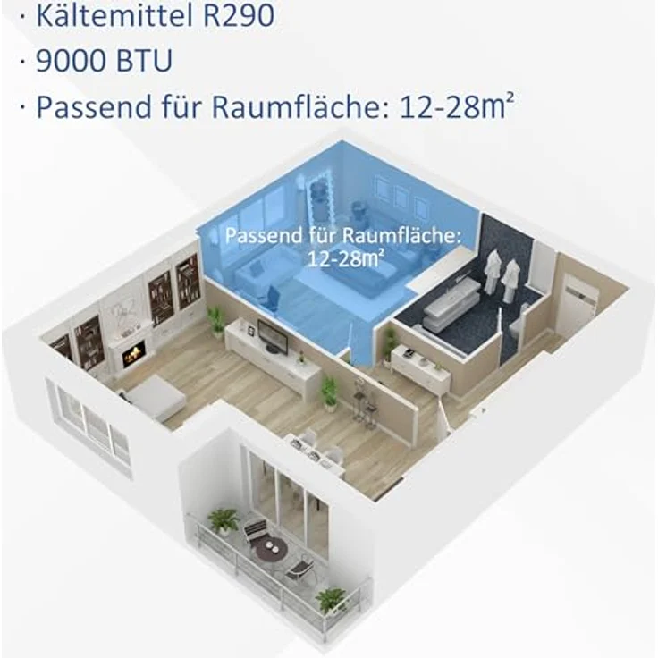 HOMCOM Mobile Klimaanlage 9K BTU, 3-in-1 Klimagerät mit Kühl-, Entfeuchtungs- und Ventilationsfunktion, Fernbedienung, 2 Geschwindigkeitsstufen, 24h Timer, LED-Display, Weiß – Bild 4