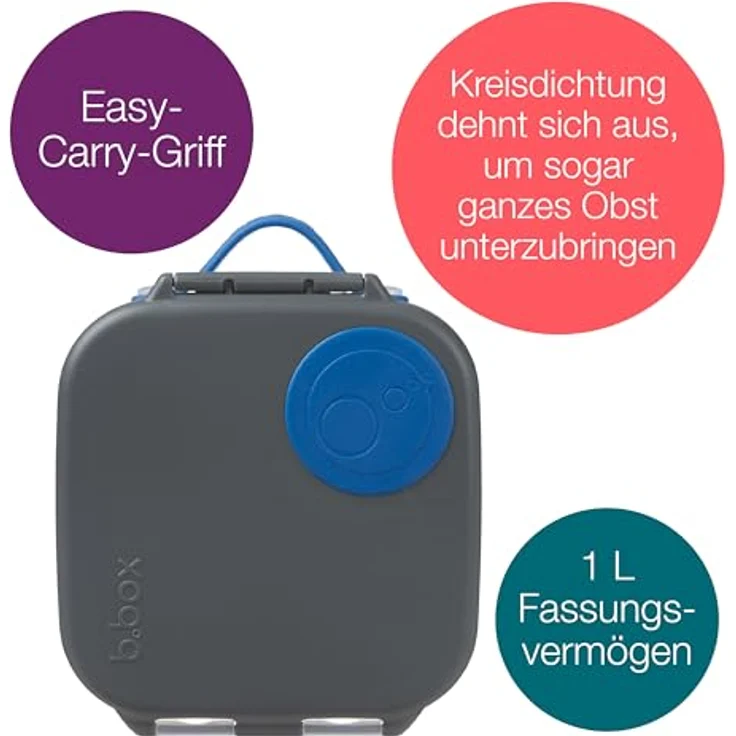 b.box Mini Brotdose für Kinder mit Fächern | Bento Box, 3 Fächer (2 Auslaufsicher) | Lunchbox für Gerichte & Snacks | Platz für Ganzes Obst | BPA-frei, Blauer Schiefer – Bild 2