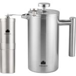 Groenenberg Spar Set 5 | French Press Thermo + Kaffeemühle manuell | Edelstahl, spülmaschinenfest, einfach zu säubern