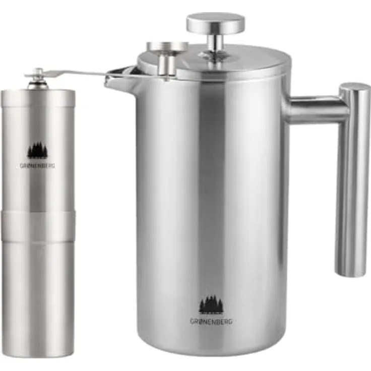 Groenenberg Spar Set 5 | French Press Thermo + Kaffeemühle manuell | Edelstahl, spülmaschinenfest, einfach zu säubern