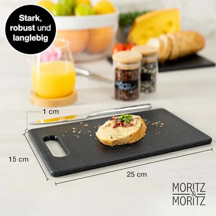 Moritz & Moritz 2tlg Schneidebrett Kunststoff Set in Granit Optik - 25 x 15 cm - Frühstücksbrettchen - Schneidebrett Set hygienisch und spülmaschinenfest – Bild 2