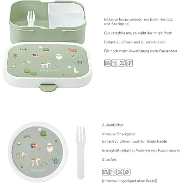 Mepal Kinder Obst- und Bento Box Campus meets Fruits Spülmaschinenfest & BPA-frei 300 & 750 ml Mit Fächern, Gabel & Clip-Verschluss Perfekt für Snacks & Mahlzeiten Little Farm – Bild 2