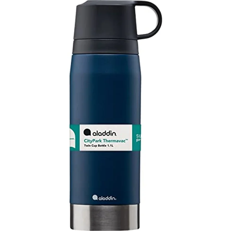 Aladdin CityPark Thermavac Twin Cup Bottle 1.1L Navy Blue – BPA-freie Edelstahl-Flasche mit integriertem Doppelbecher, hält Getränke 25 Stunden warm oder kalt, auslaufsicher, spülmaschinenfest – Bild 5