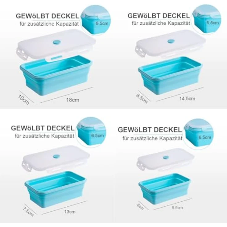 König Design Faltbare Frischhalteboxen 4 Stück, auslaufsicher, kompakt, blau – Bild 4