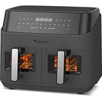 TurboTronic Heißluftfritteuse XXL doppel Airfryer 1600W / 9L (2x 4,5L Kammer) 10 Programme digitale Heißluft Fritteuse ohne Fett Öl Dual Luftfritteuse Air Friteuse Power Gray