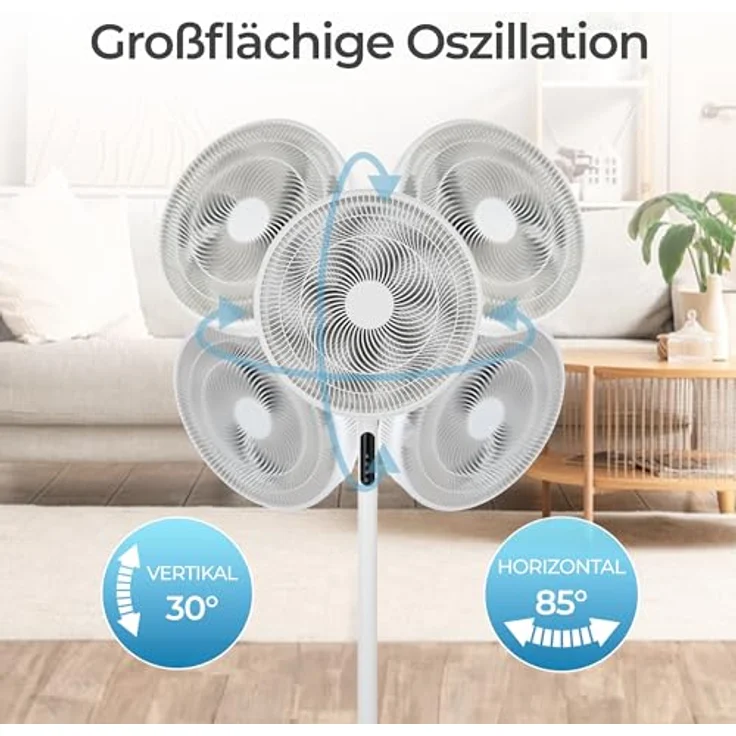KLAMER Standventilator leise mit Fernbedienung, 12 Geschwindigkeiten, 3 Modi, 85° Oszillation, 8h Timer – Bild 4
