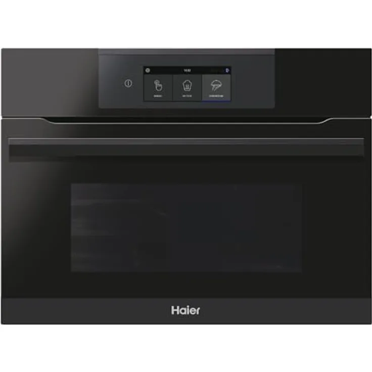 Haier HWO45NM6OXB2 Kompakt-Dampfbackofen, 5 Backofenfunktionen + 3 Dampffunktionen, Schwarz, mit hOn-App und H2O-Clean Reinigungssystem