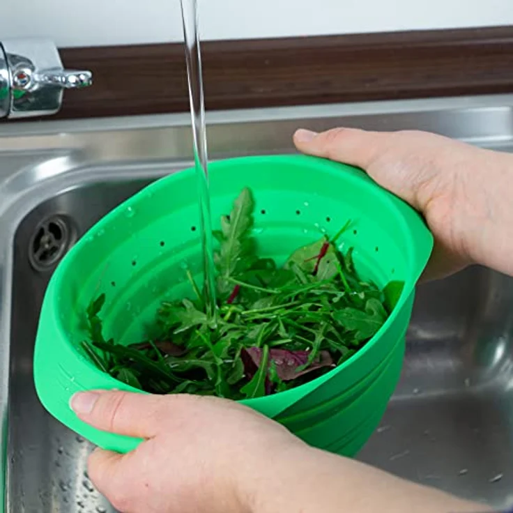 Lurch 210285 Faltsieb 2l, Silikon UV ProTech in Peppermint, faltbar, hitzebeständig bis 240°C, spülmaschinengeeignet, perfekt für Camping und Outdoor-Küchen – Bild 3