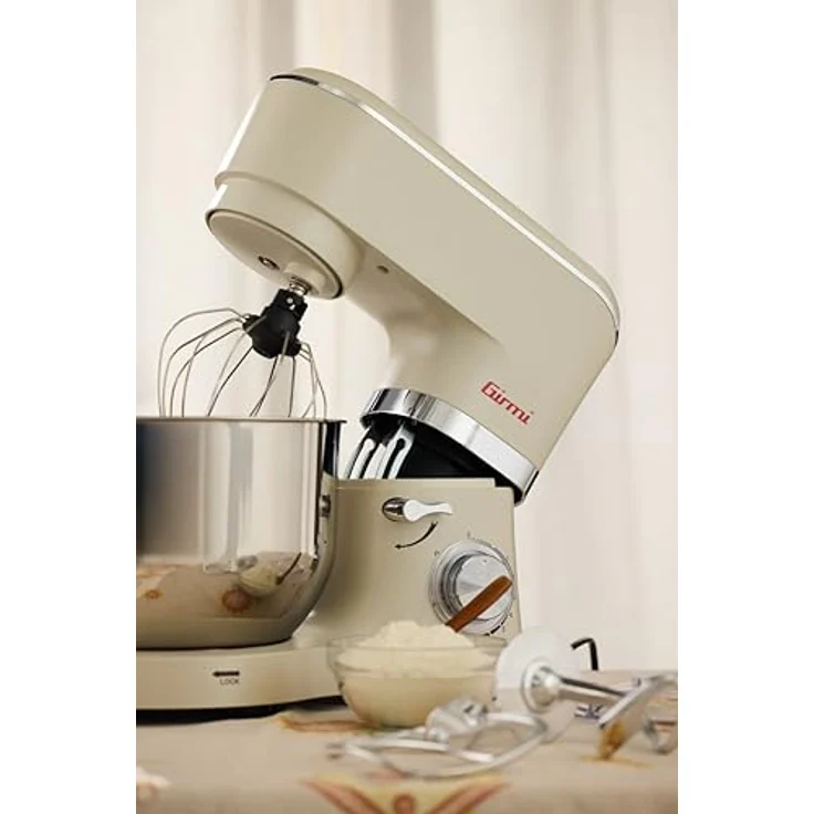Girmi IM47 Knetmaschine, 1500 W Max, 6 Liter, Pulse, 10 Geschwindigkeiten, Behälter aus Edelstahl, Zubehör inklusive, Sahne – Bild 5