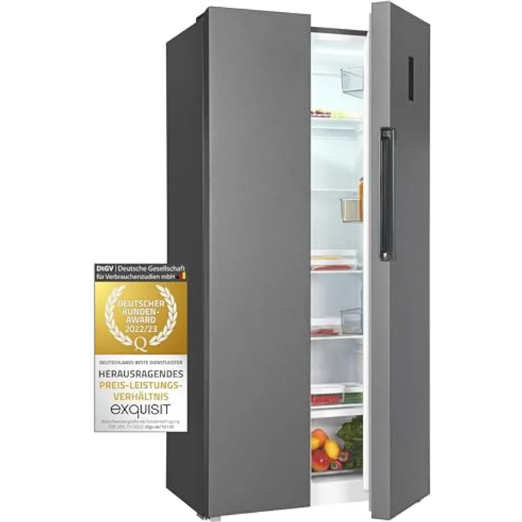 Exquisit Side by Side SBS450-360E anthrazit | 444 L Volumen | Side by Side Kühlschrank NoFrost | Umluft | Kühlschrank Side by Side Schnellgefrieren – Bild 1