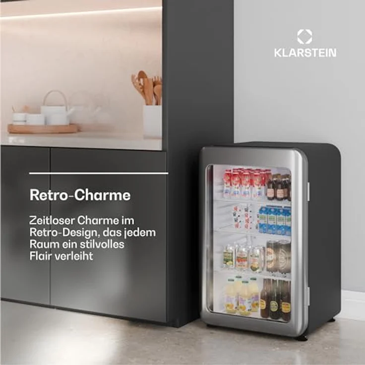 Klarstein Audrey Evo Getränkekühlschrank, 115 Liter, Energieeffizienzklasse C, leise mit 42 dB, doppelt verglaste Glastür mit LED-Beleuchtung, 71.8 cm hoch, 38.4 cm breit – Bild 3