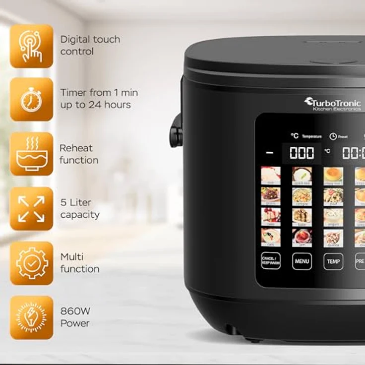 TurboTronic by Z-Line TT-DMC23 Multikocher, 860 W, 20in1, 5 l Kapazität, kratzfeste Keramikbeschichtung, Touch-LED-Display – Bild 4