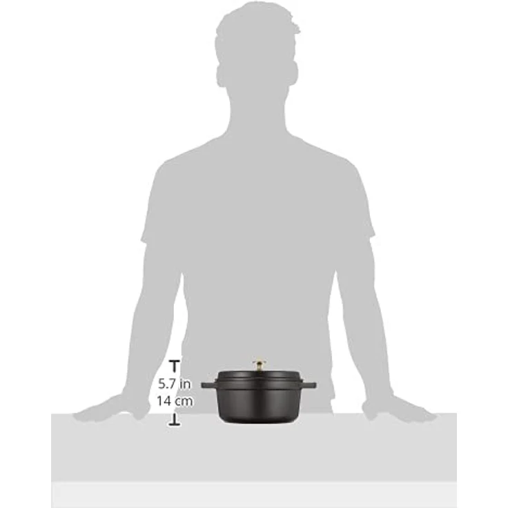 Staub 1102225 Cocotte-Bräter, rund mit Deckel 22 cm, 2,6 L, mit mattschwarzer lierung im Inneren des Topfes, schwarz – Bild 3