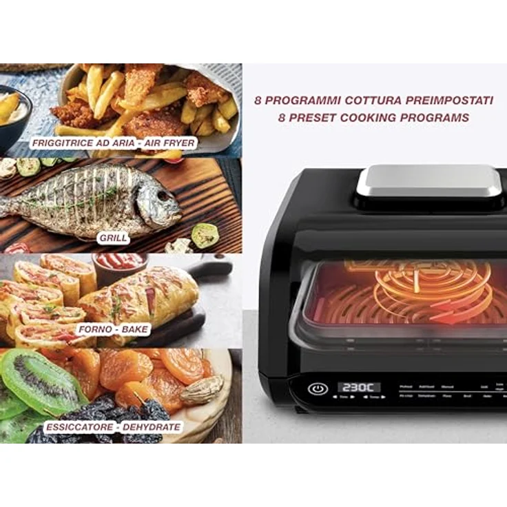 BEPER P101FRI081 Multifunktionsfritteuse, Digitale LED-Fritteuse mit 8 Programmen, Grill mit 4 Kochmodi, Temperatur bis 230°C, Timer bis 120 min, Schwarz, inkl. Zubehör – Bild 4
