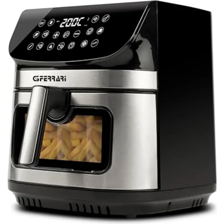 G3 Ferrari G10215 Friggisano Star Heißluftfritteuse, 9 Liter, 2200 W, 12 Programme, Digitalanzeige, Temperatur 80°–200°C, 60-Minuten-Timer, Doppelheizung, Rezeptbuch inklusive