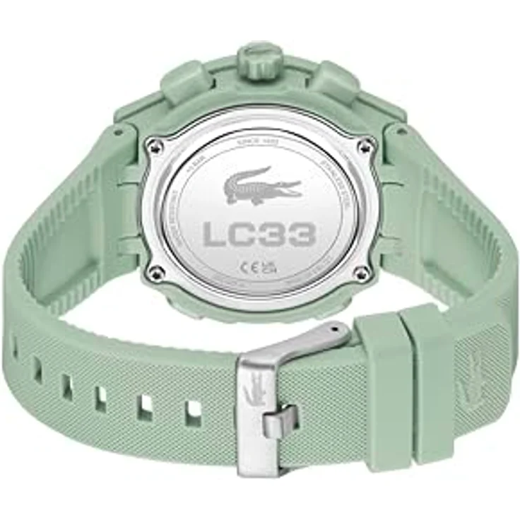Lacoste LC33 Analoge-Digitale Multifunktions-Quarzuhr für Damen mit grünem Silikonarmband, 40 mm TR90-Gehäuse, wasserdicht bis 10 ATM, Zifferblatt in Roségold – Bild 3