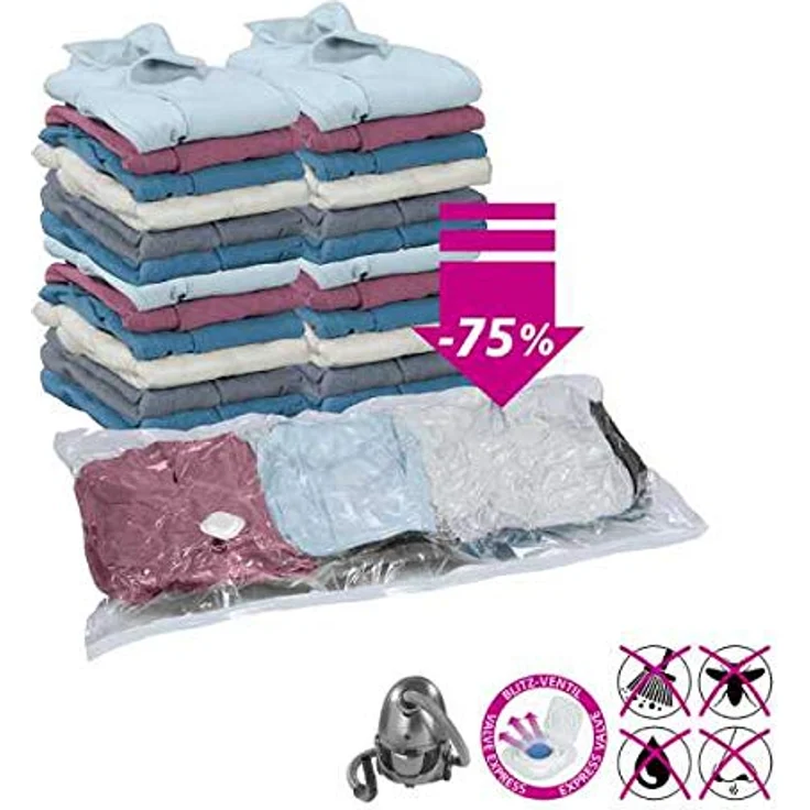WENKO Vakuum Aufbewahrungssystem 135 x 90 cm, Vakuum Aufbewahrungsbeutel aus transparentem Polyethylen, platzsparend bis zu 75% – Bild 2