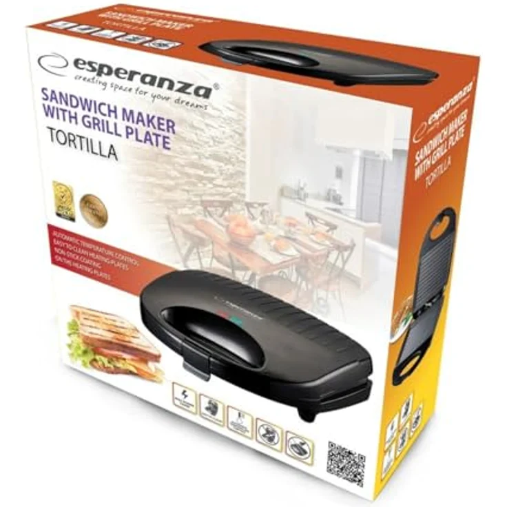 Esperanza Tortilla Sandwichmaker 1000W, Antihaft Sandwich- und Wrapmaker für schnelle Snacks – Bild 2