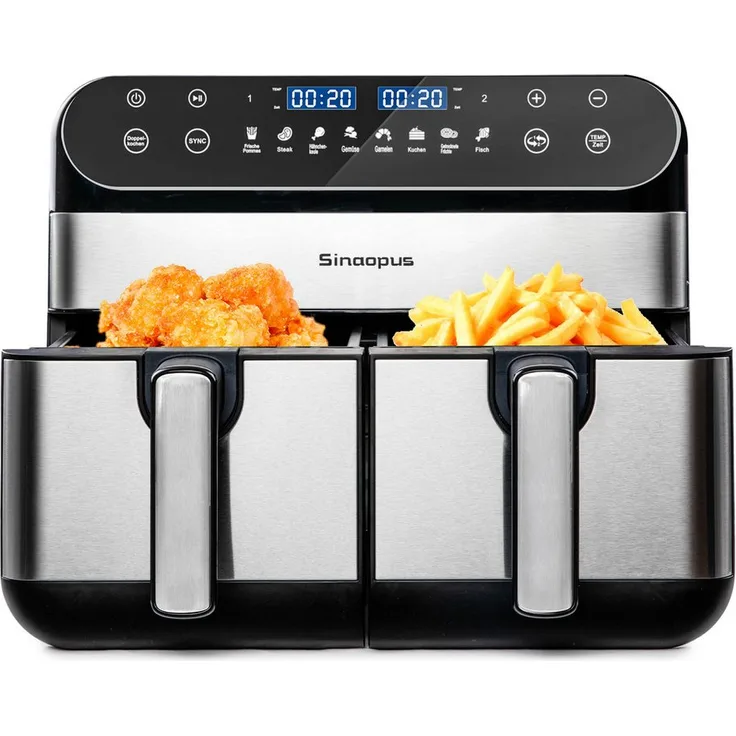 Leawin Heißluftfritteuse 920, 10L Dual Zonen mit 2400 W, Touchscreen, 8 Kochfunktionen, Antihaft-Innenraum