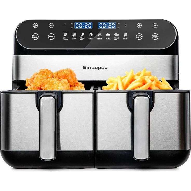 Leawin Heißluftfritteuse 920, 10L Dual Zonen mit 2400 W, Touchscreen, 8 Kochfunktionen, Antihaft-Innenraum