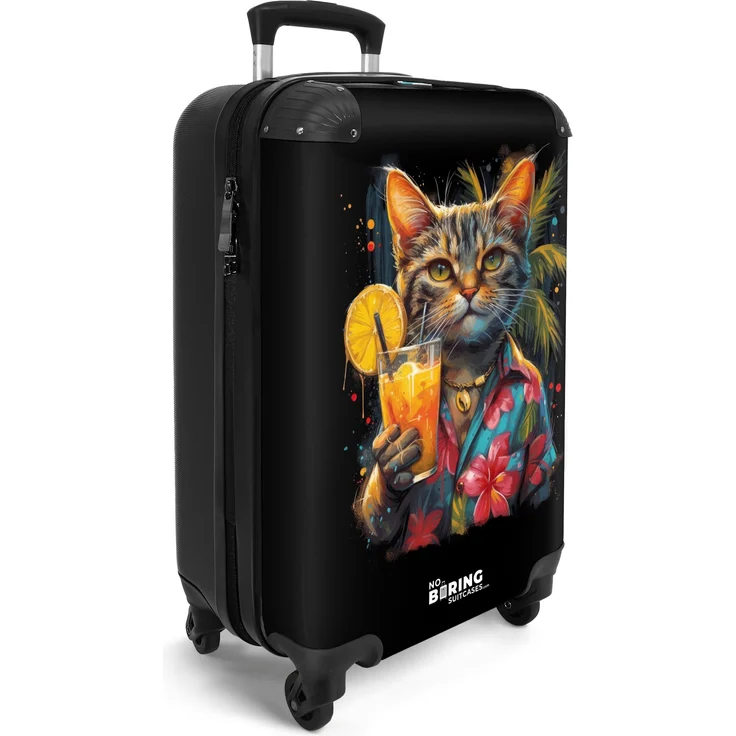 NoBoringSuitcases.com Hartschalen-Trolley Katze im tropischen Streetart-Stil 55x35x20cm, 4 Rollen, Reisetasche mit Rollen, Koffer Handgepäck Flugzeug, bunt – Bild 1