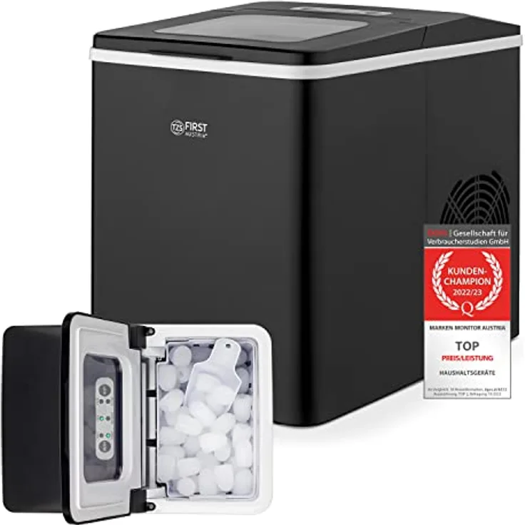 TZS First Austria Eiswürfelmaschine | 9 Würfel in 7-9 Minuten | 12 kg 24 Std | Ice Cube Maker |1,8 L Wassertank | LED Bedienpanel - Preisvergleich