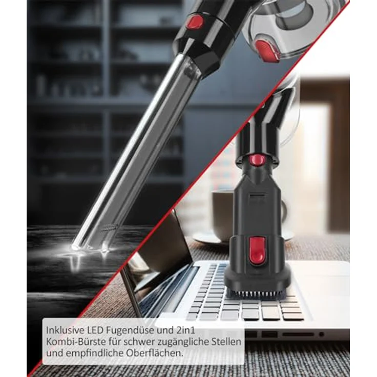 Genius Invictus X9 Facelift Staubsauger Kabellos 12-TLG., Akku Staubsauger bis zu 55 Min Laufzeit Teppich Tierharre Auto Hartböden, HEPA Filter, LED, Wandhalterung,180° Gelenkkopf, Display Touchpad – Bild 5