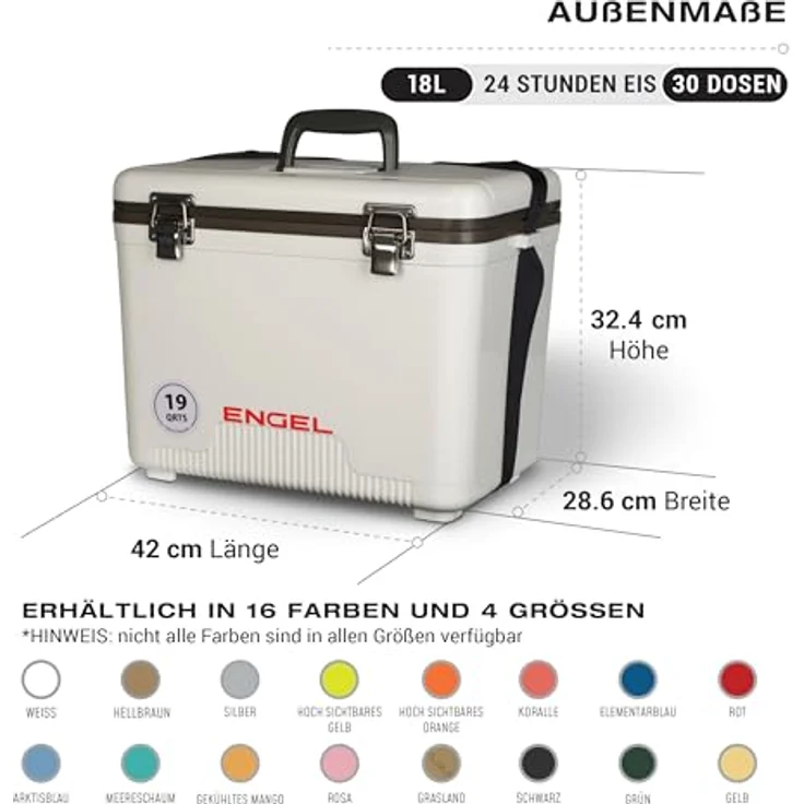 ENGEL Kühlbox 19qt (18 Liter), Auslaufsicher und Luftdicht, Tragbare Kühllösung für Camping und Picknick, Blau, 42 x 28,6 x 32,4 cm – Bild 2