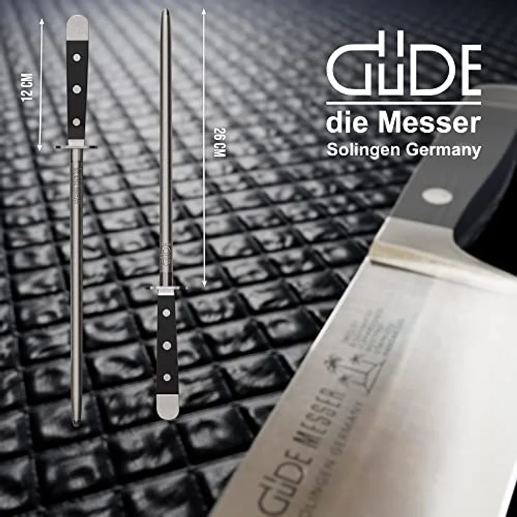 GÜDE Solingen - Wetzstahl geschmiedet, 26 cm, POM schwarz, ALPHA, Doppelkropf, Handmade Germany, legierter Werkzeugstahl, rostfrei – Bild 2