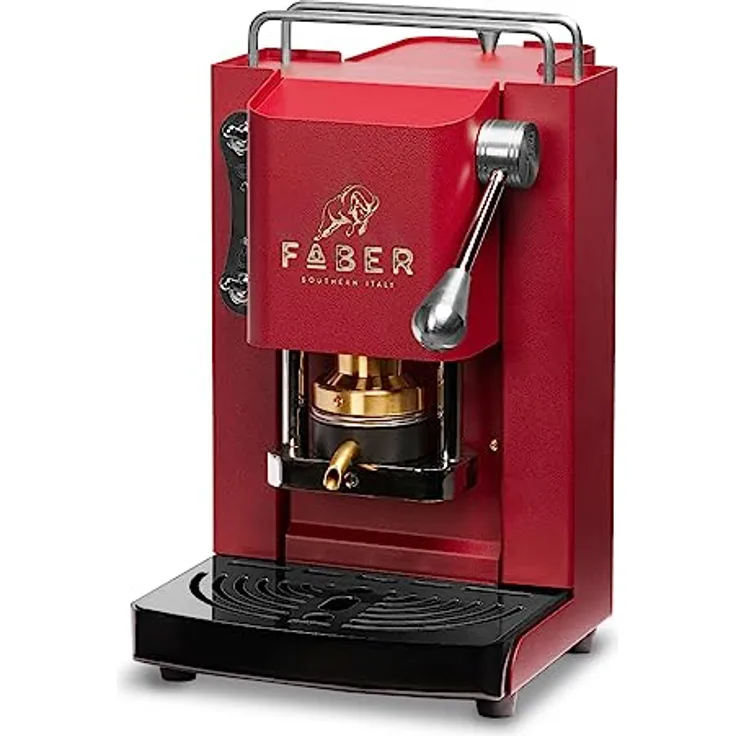 Faber Coffee Machines Pro Mini Deluxe Espressomaschine, Cherry Red, ESE Pad 44 mm, einfache Reinigung, Tassenwärmer, schnelles Aufheizen