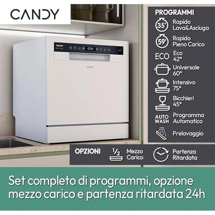 Candy RapidÓ CP 8F9FFW, Freistehender Geschirrspüler für 8 Maßgedecke, Weiß, mit QuickPowerWash-Funktion und hOn-App Steuerung – Bild 6