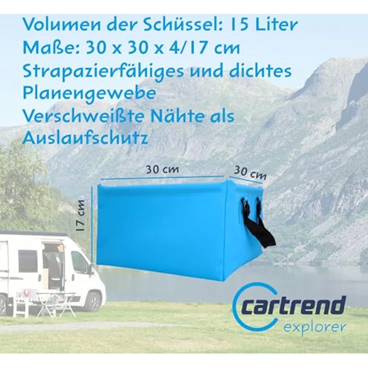 Cartrend Spülschüssel, faltbar, eckig, 15 Liter strapazierfähiges und absolut dichtes Planengewebe, - 1 Stück (10732) – Bild 5