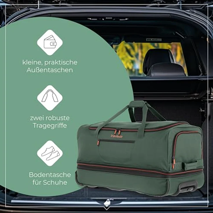 Travelite Basics Koffer, 98 l, grün, mit Volumenerweiterung und Schuhfach – Bild 6