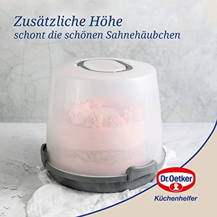 Dr. Oetker Transportbox für Kuchen extra hoch – Runde Tortentransportbox mit Einlegeboden – Platz für 20 cm hohe Kuchen und Torten – Bild 4