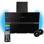 Dunstabzugshaube 80 cm | Kopffreie Wandhaube | Edelstahl | schwarzes Glas | WLAN | Nachlaufautomatik | RGBW-LED-Beleuchtung | SensorTouch Bedienung | ECCO809SHCM