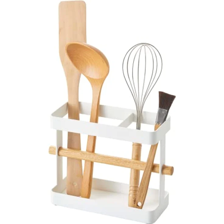 Yamazaki Utensilienhalter TOSCA, Küchen Organizer mit rutschsicherer Silikonmatte, Weiß – Bild 1