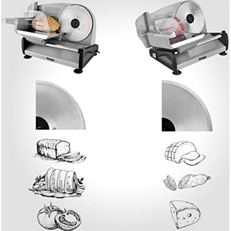 Venga! Universal Elektro-Allesschneider, Edelstahl, 2 Austauschbare Klingen, bis zu 15 mm Regelung der Schneidstärke, 200 W, Silber, VG AS 3005 – Bild 5