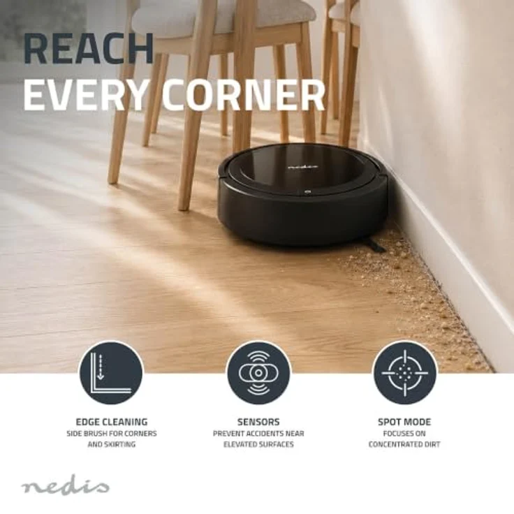 Nedis VCRO300BK, Beutelloser Saugroboter 3-in-1 mit Kehren, Saugen und Trockenwischen, Schwarz – Bild 6
