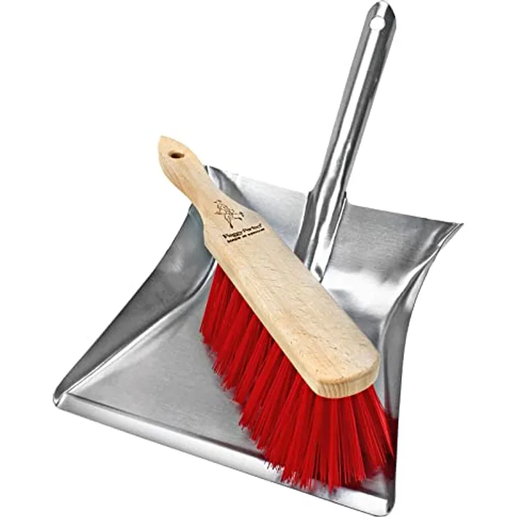 Peggy Perfect Kehrgarnitur, Kehrset mit Buchenholz Handbesen und verzinkter Metallschaufel, rot mit widerstandsfähigen Elastonborsten