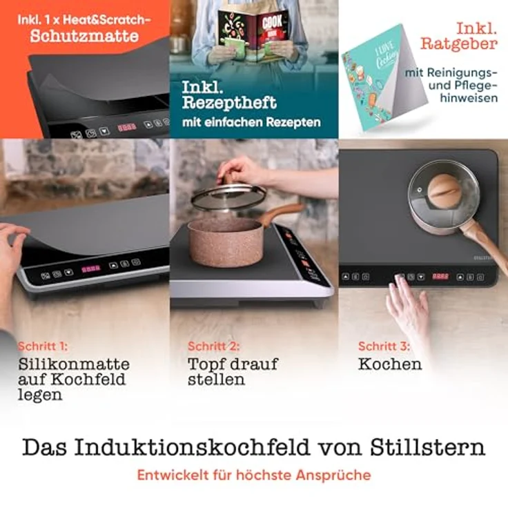 Stillstern Doppel-Induktionskochplatte ChefKoch Xtreme Duo 3600W, Glaskeramik, TurboBoost Technologie, 24h Timer – Bild 3