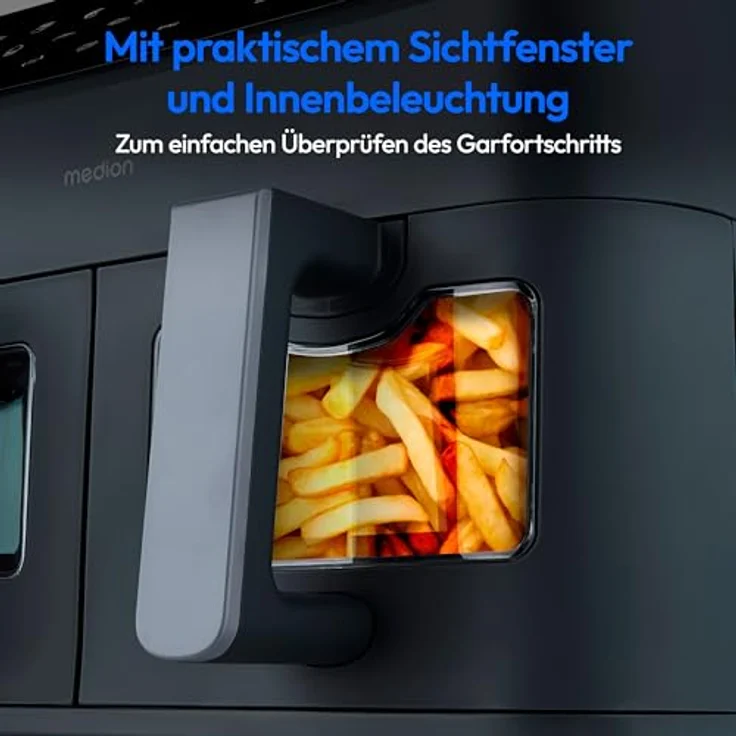 Medion® Heißluftfritteuse MD11760, 2600 W, mit 2 Garzonen, Touch-Sensor-Bedienfeld, grau – Bild 6