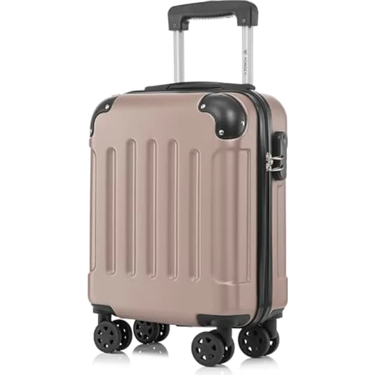 YONSLY Kabinenkoffer S, Hartschalenreisekoffer Champagner mit abnehmbaren Rädern, 4 x 360° Rollen, Zahlenschloss, Gummigriff